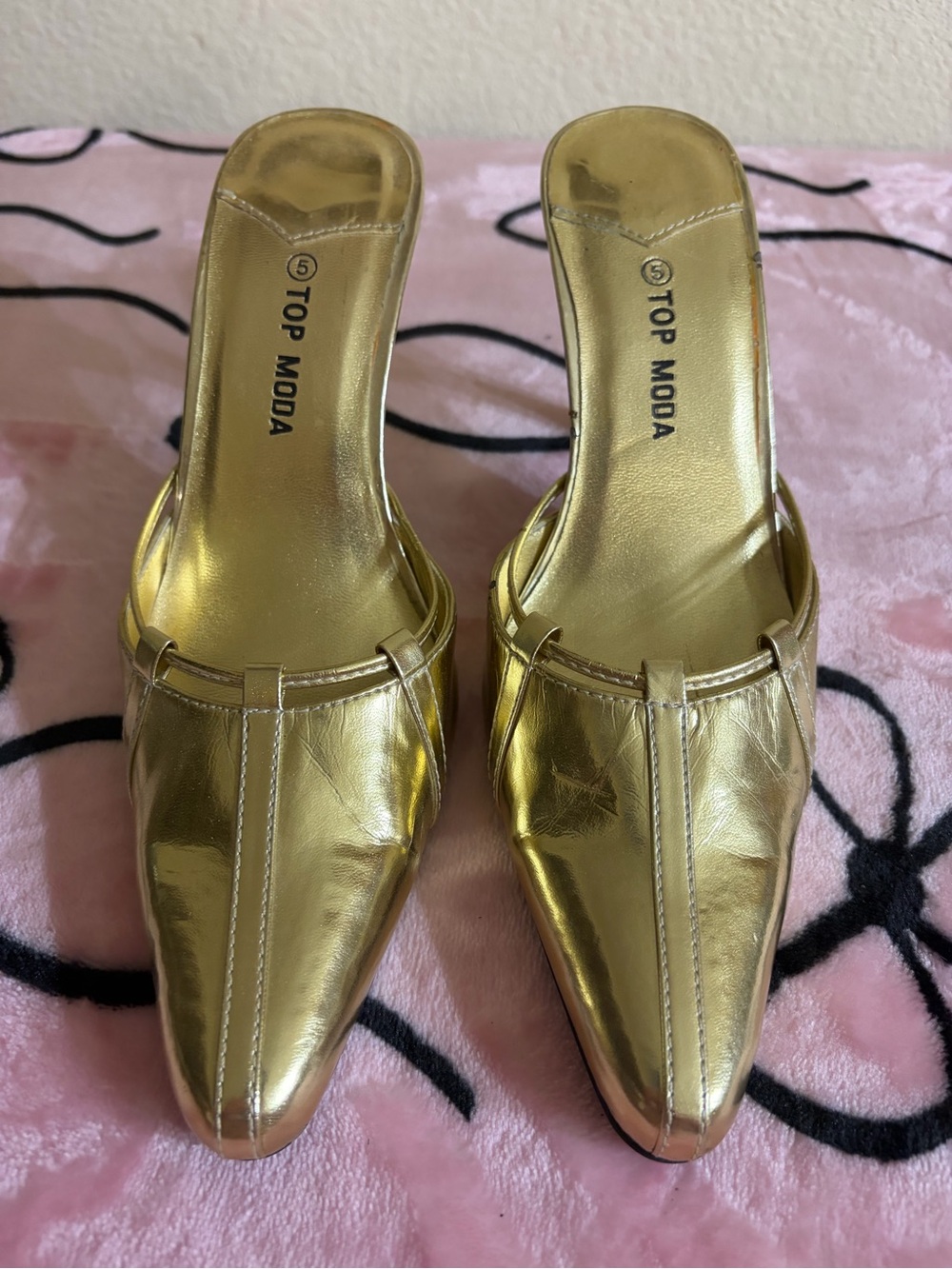 TOP Moda Metallic Gold Pointed-Toe Slip-On Mules